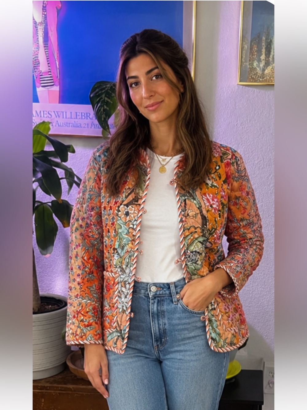 Floral Quilted Bomber Jacket - Pink Multi